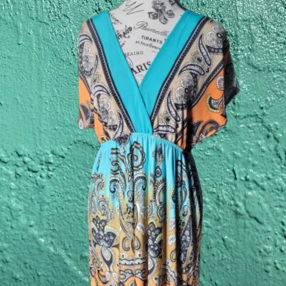 Christina Love Paisley Turquoise and Orange Cover Up For Swimsuit or Sundress - Picture 4 of 16